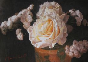 Róże, roses, oil, canvas 92x65cm